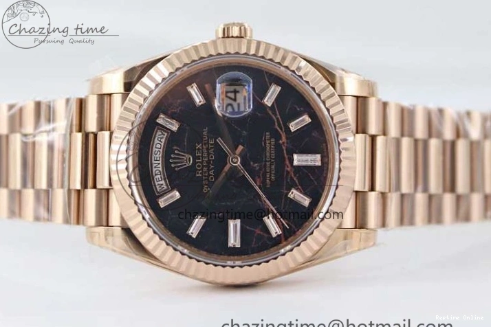 0419 Day Date 40mm RG 904L Steel TWF 1:1 Best Edition Black Crystal Dial on RG Bracelet A MoistureWicking 2349